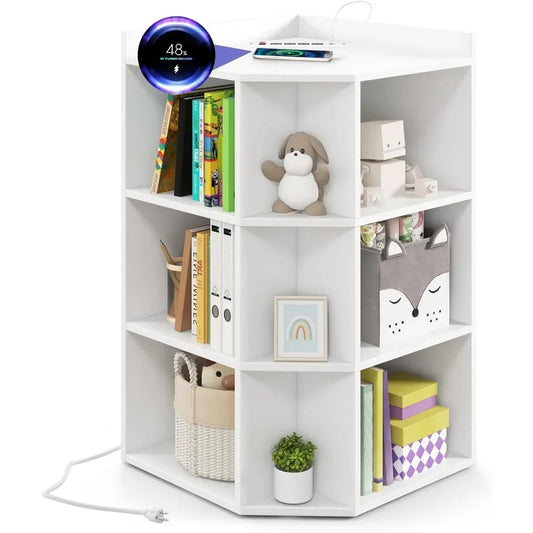 ANGDUO Kids Corner Cabinet With Charging Station USB Ports