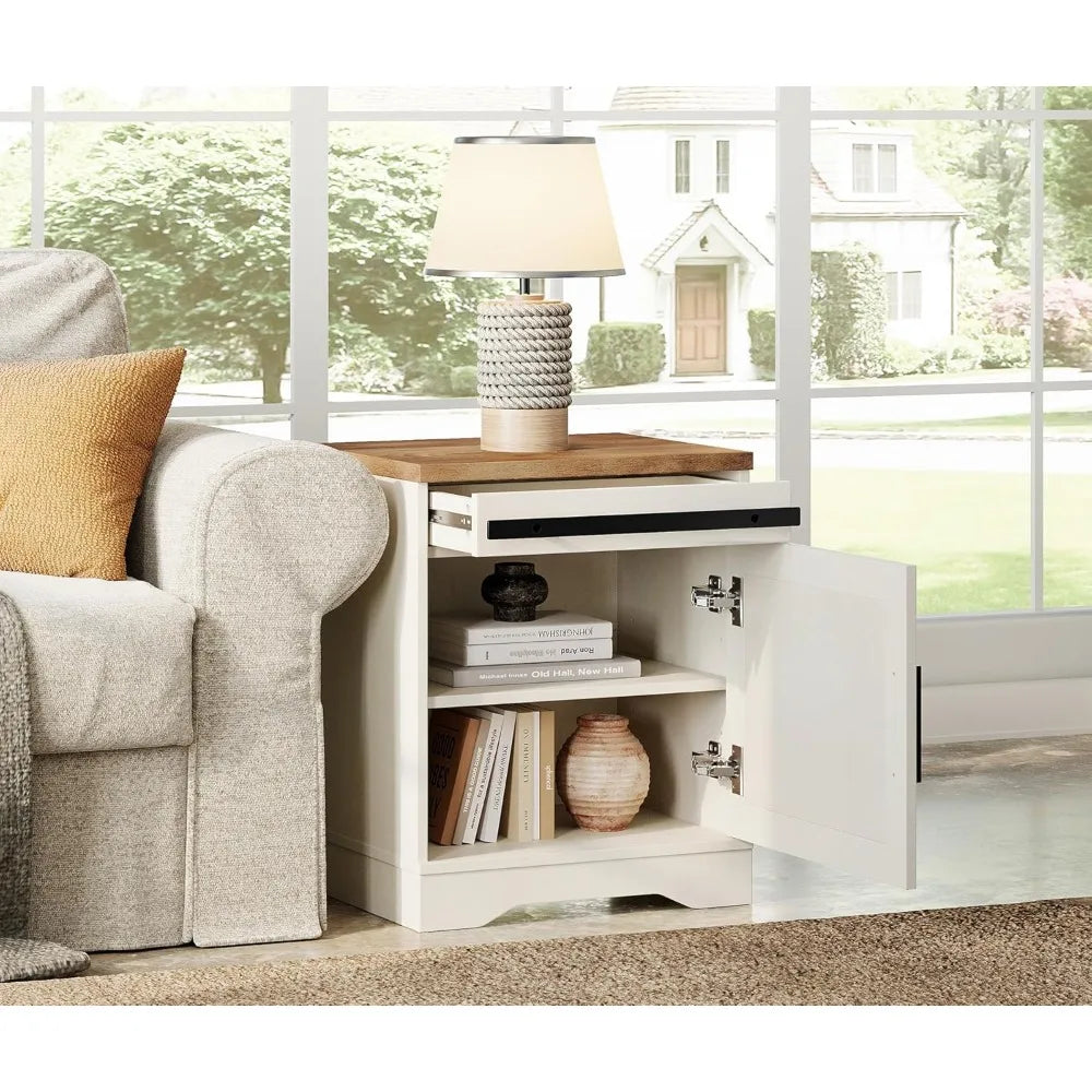DAFIFY Rustic Farmhouse End Tables With Drawer And Barn Door
