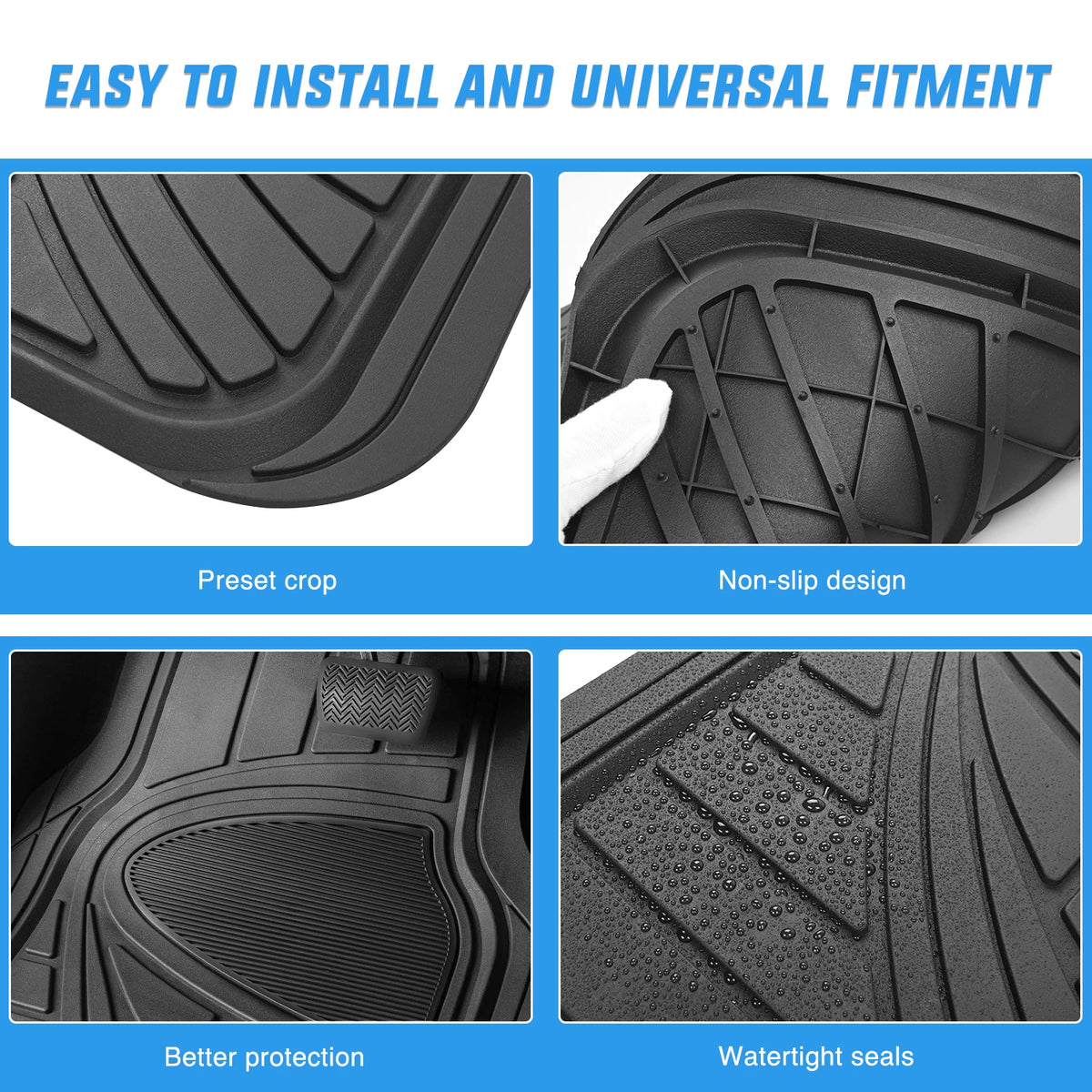 Nilight PVC Floor Mats for Cars Trucks SUVs,Universal Trim to Fit for Most Vehicles,All Weather Protection Heavy Duty Floor Liners,Pack of 4
