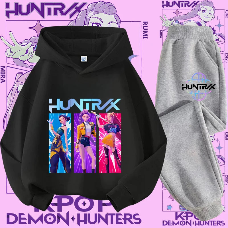 Kpop Demon Hunter Kids Hoodie And Top Set Two Piece Cartoon Print Unisex Casual Wear