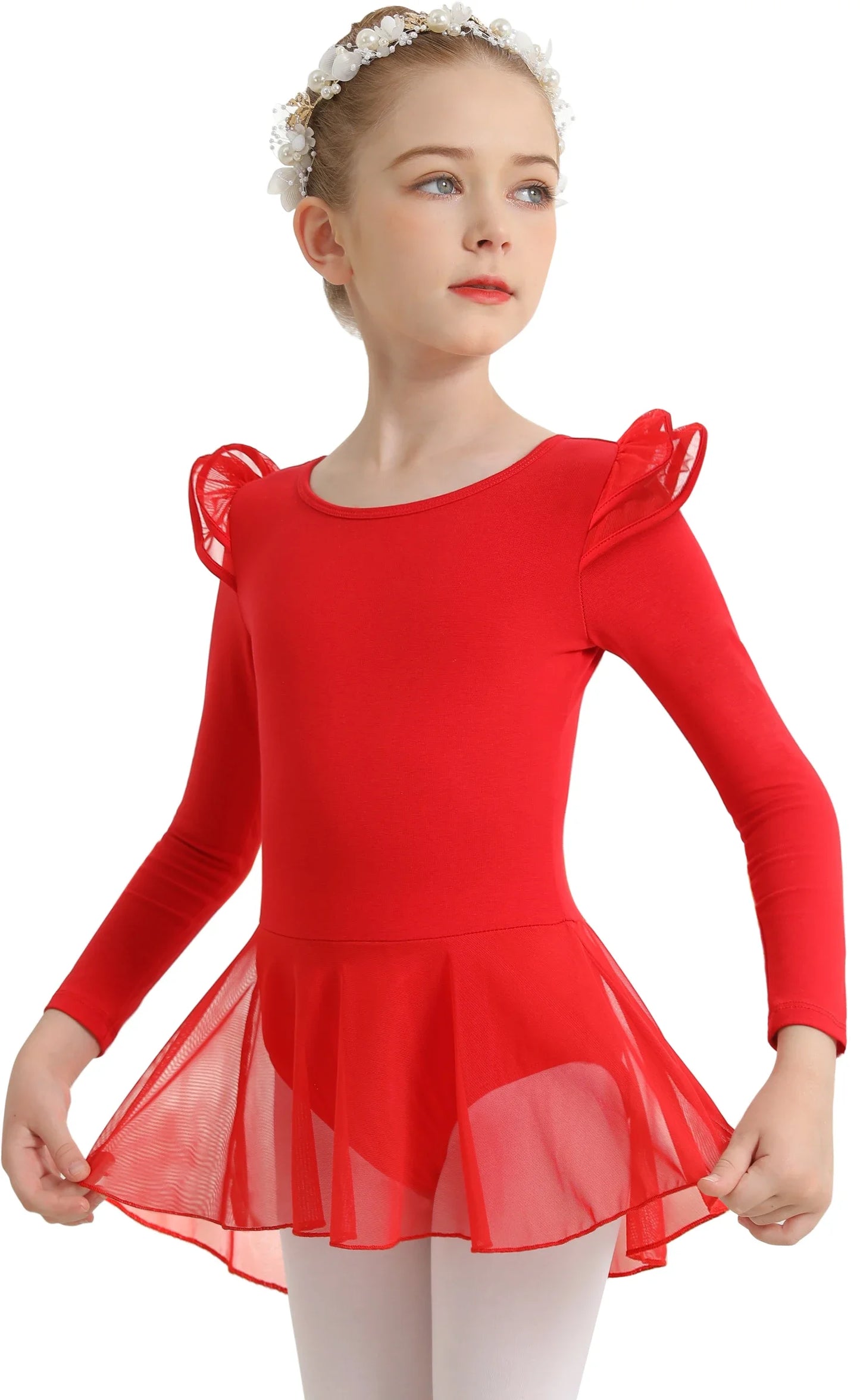 Girls Ballet Leotards For Dance Hollow Back Long Sleeve Skirted Dress Cotton Spandex Toddler Little Girl Big Girl