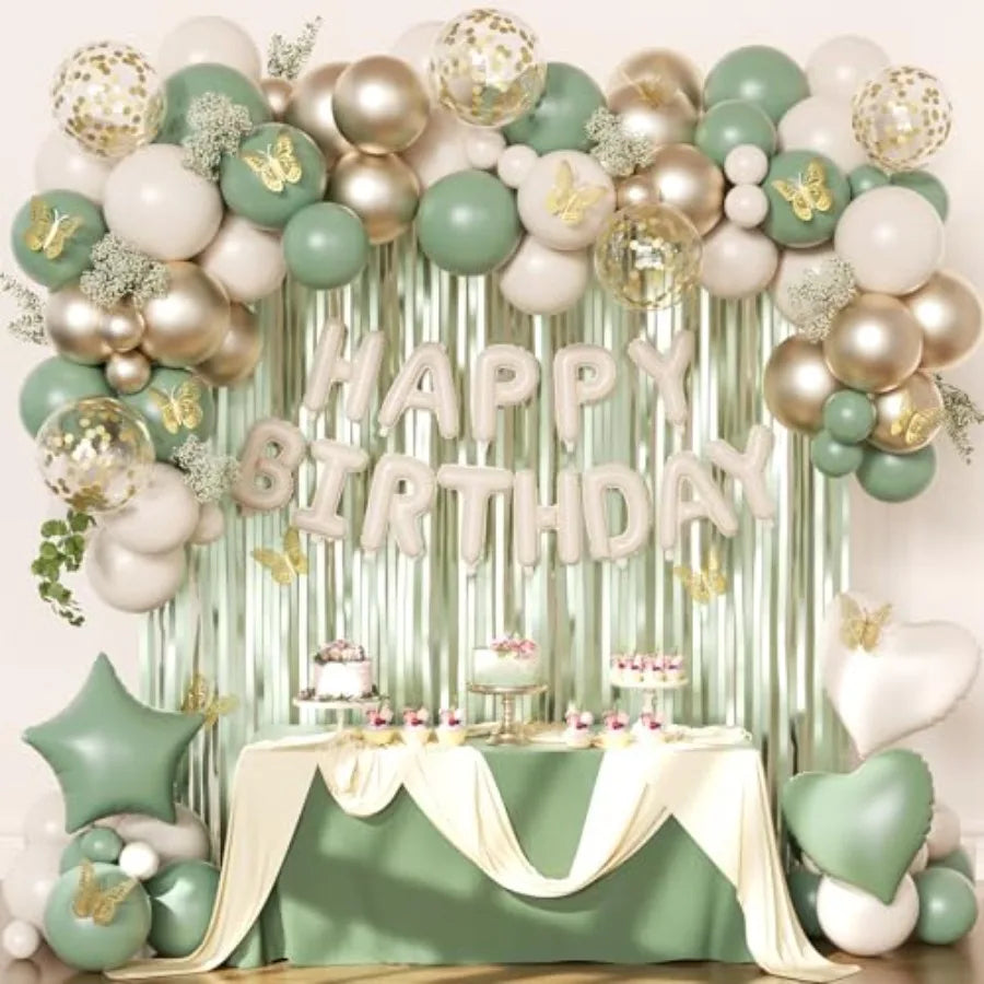 Foil Confetti Balloons Birthday Banner And Butterfly Fringe Curtains