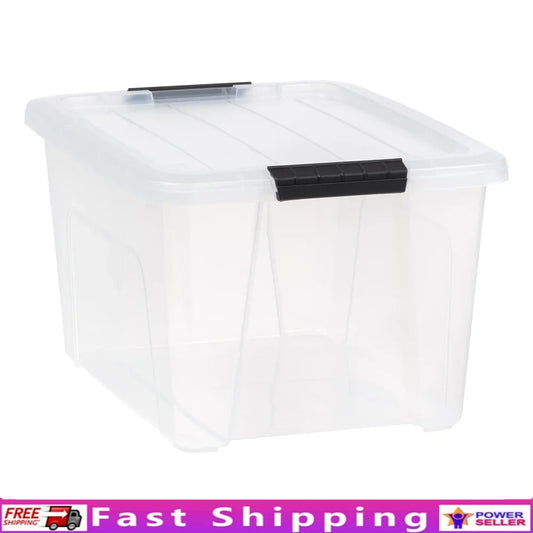 Stackable Plastic Storage Bins with Lids 32 Qt Tote Containers for Home Organization Clutter Control Ideal Seasonal