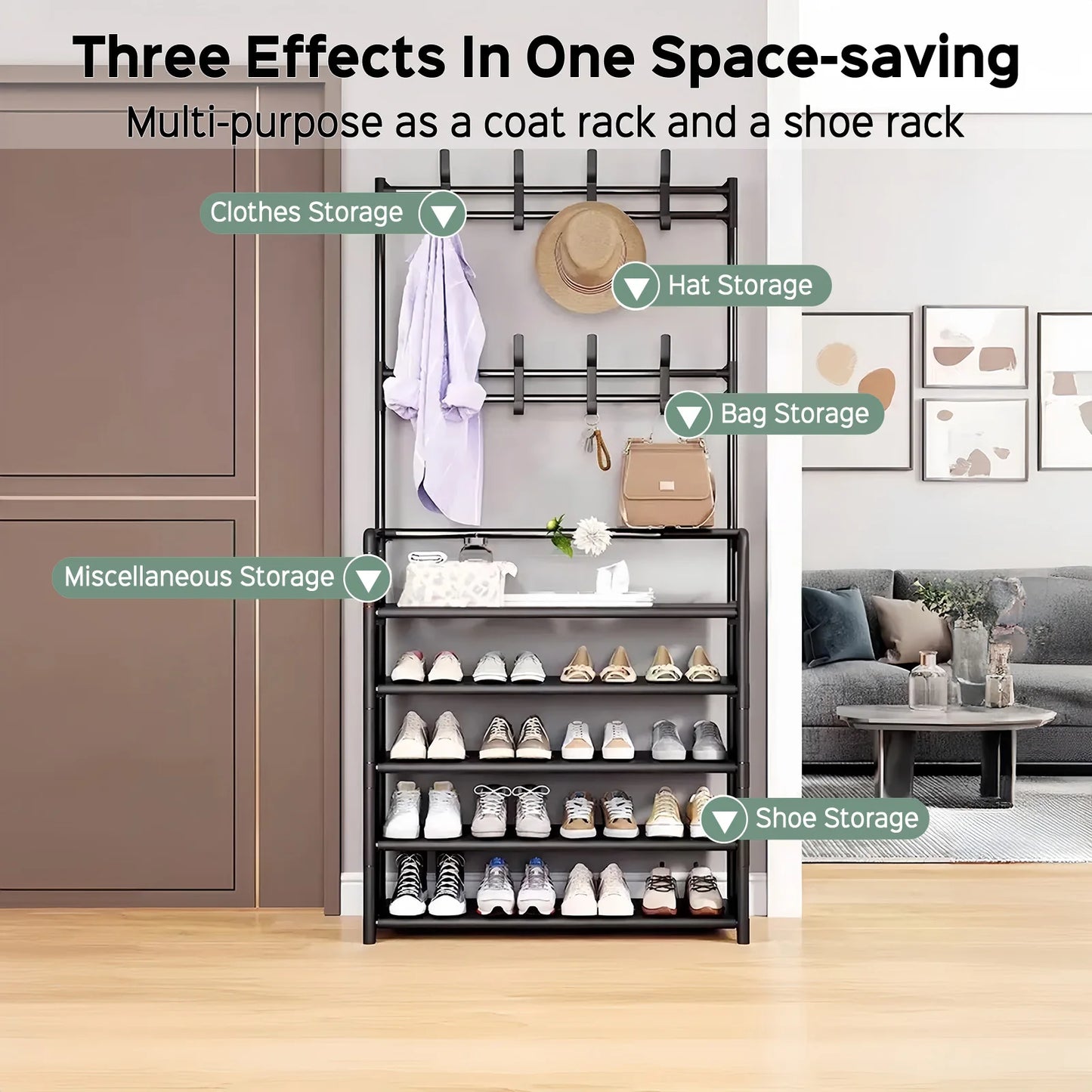 Hign-concerned 3-in-1 Coat Rack With Shoe Organizer And Hooks