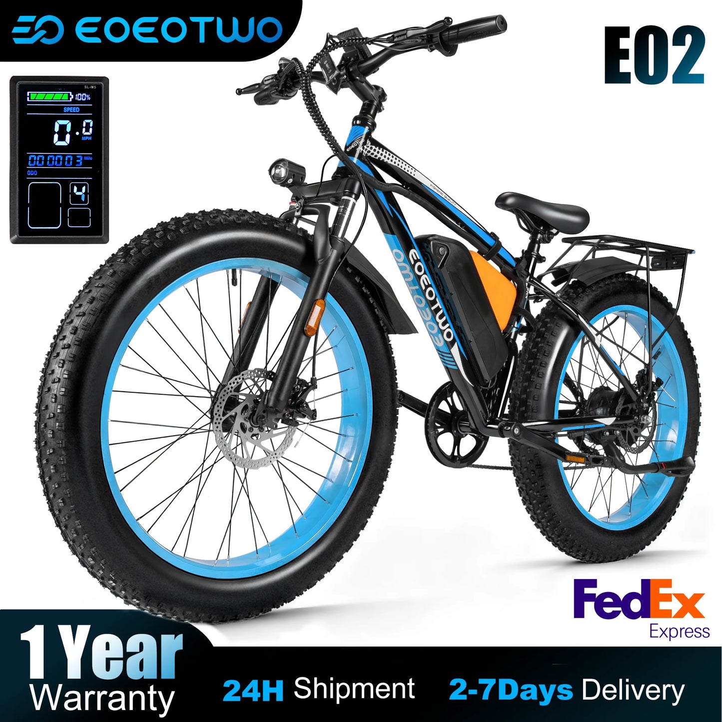 EOEOTWO Electric Fat Tire Bike 1500W Peak 960Wh Battery 30MPH