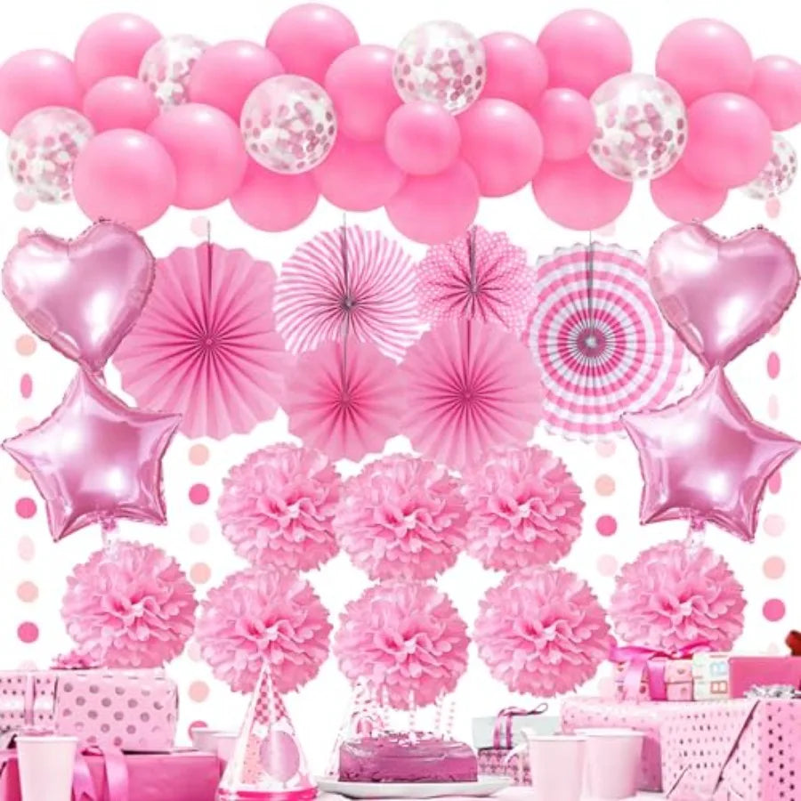 Party Decorations, Paper Pompom Balloon Garland Party Supplies for Women Girl Party Birthday Valentine's Day Baby Shower Bachel