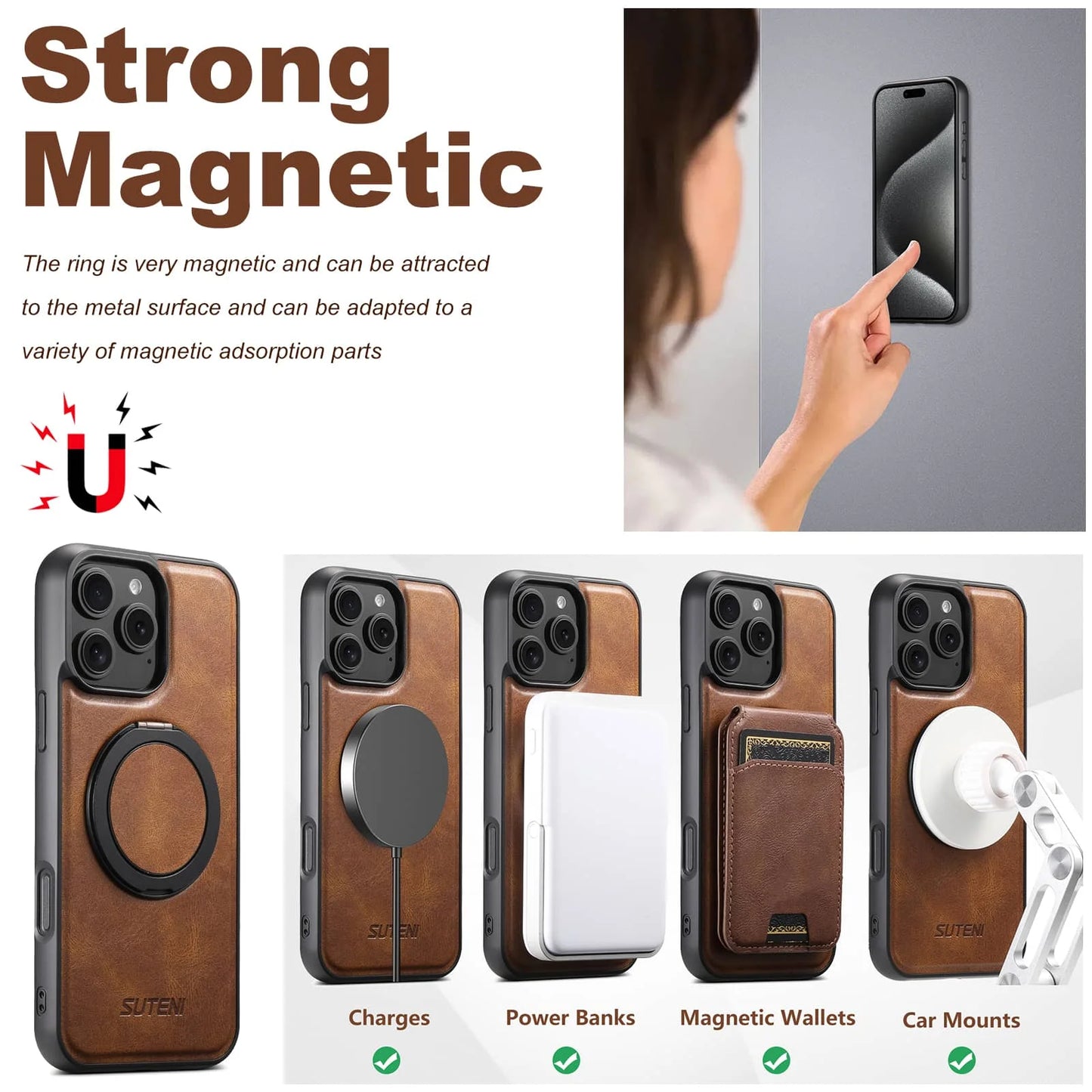 WeFor Leather Case For iPhone Pro Max With Magnetic Kickstand