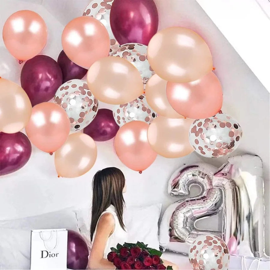 62 Piece Burgundy Rose Gold Confetti Latex Balloons Kit With 12 Inch Balloons For Women Baby Shower Wedding Party