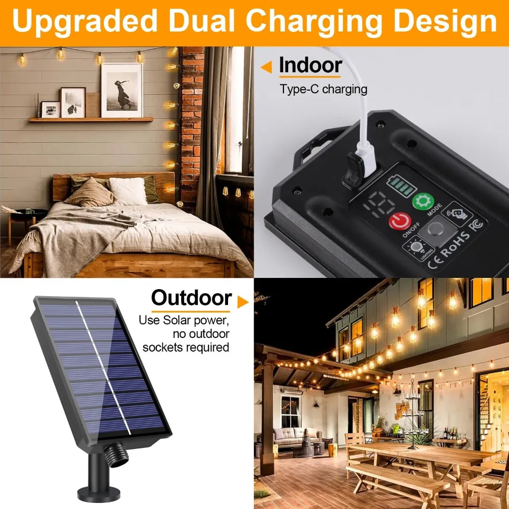 Solar LED String Lights ST38 Patio Light USB Recharger 8 Light Modes Remote Control Garden Weatherproof Hanging Light
