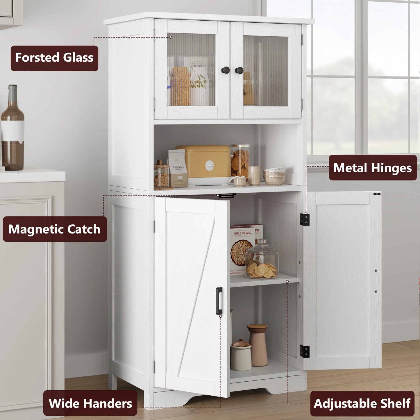 HobbyLane Free Standing Kitchen Pantry Cupboard with Four Doors