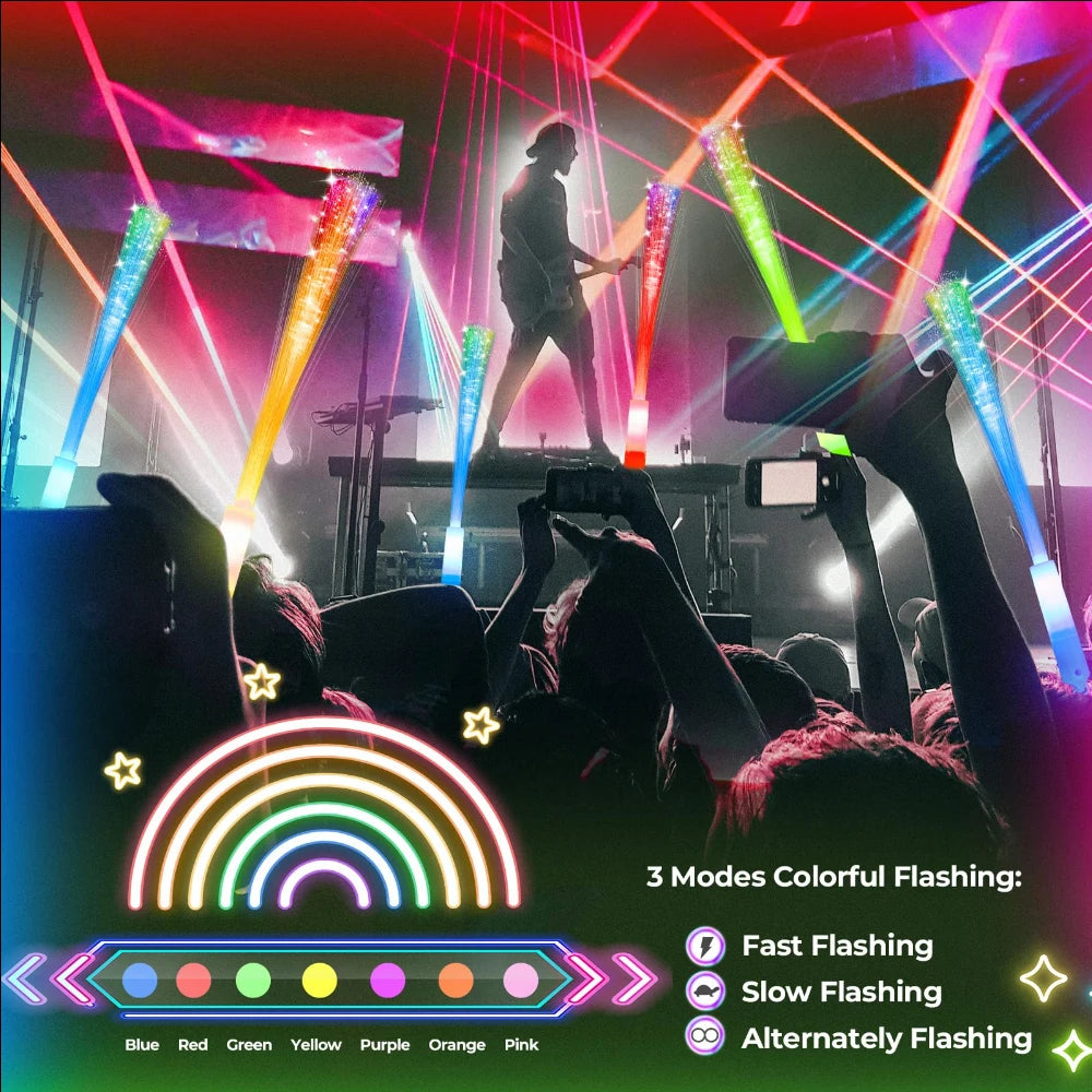 Colorful LED Glow Fiber Optic Sticks Party Wands For Events