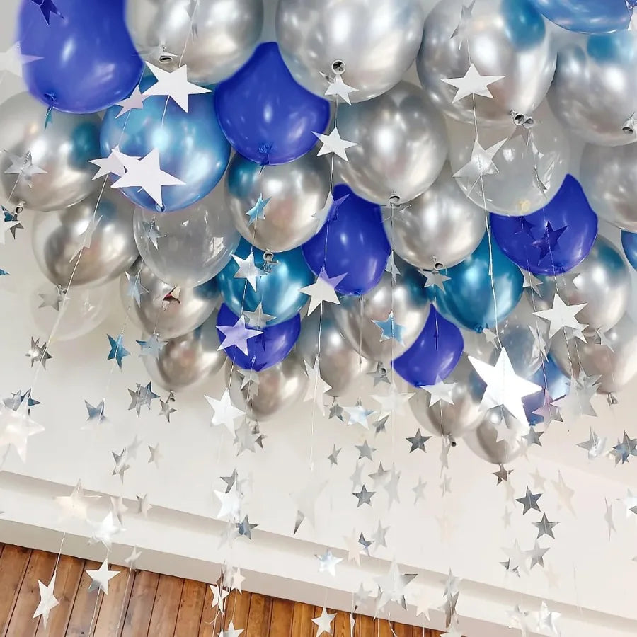Blue Silver Balloons Set 60 Pcs 12 Inch Navy Blue Balloons with Silver Metallic Confetti for Birthday Baby Shower