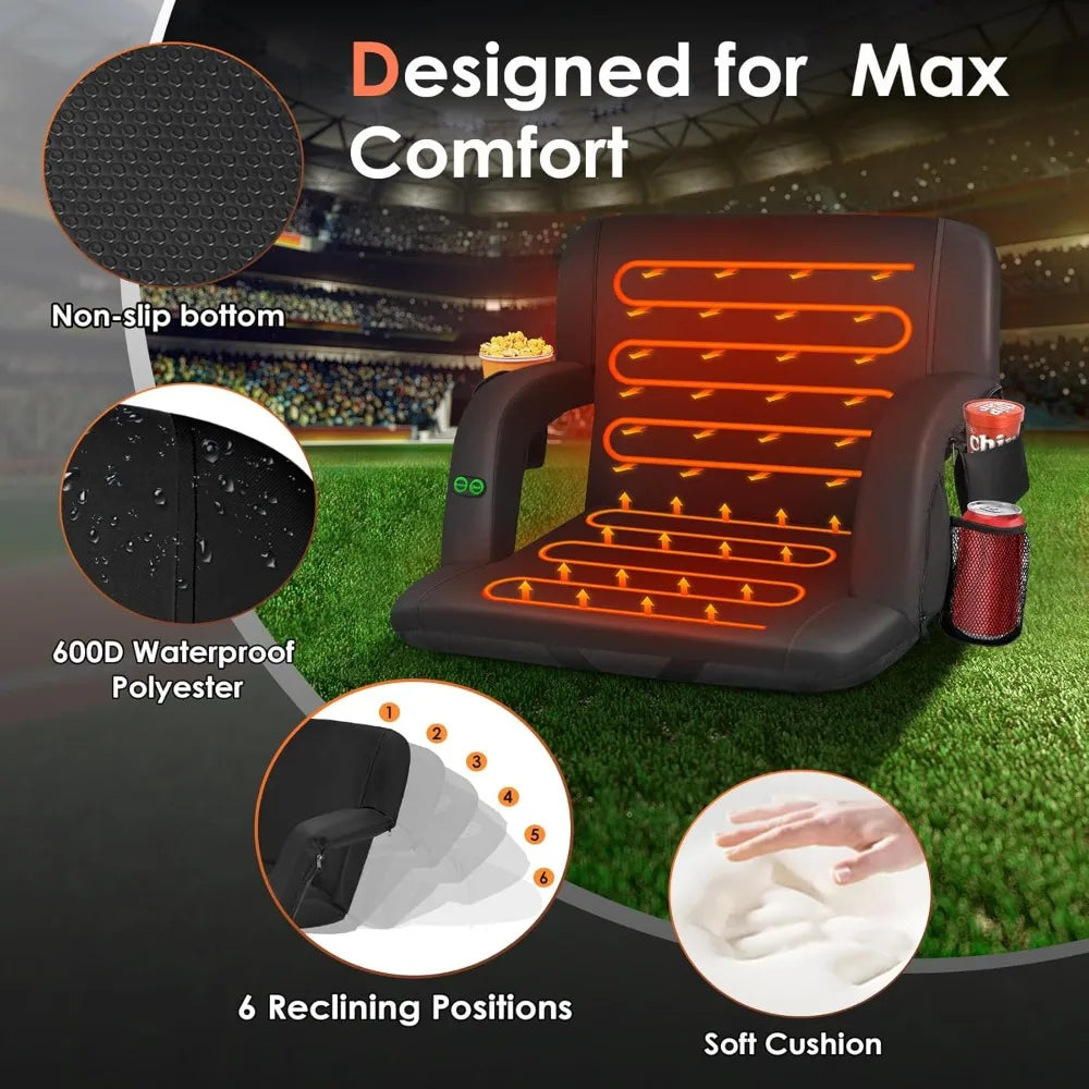 Dual-Sided Heated Stadium Seat With Back Support And Comfort