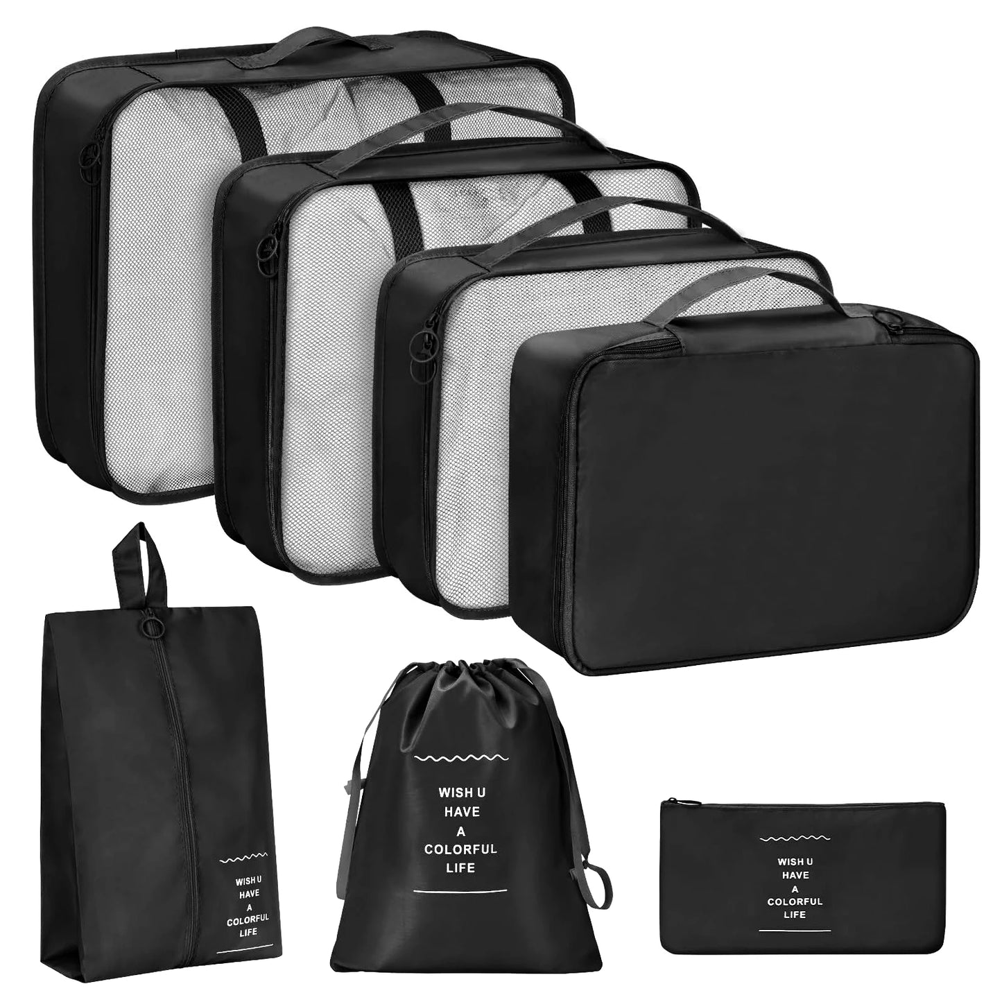 7PCS/SET Travel Organizer Storage Bags Suitcase Packing Cubes Set Cases Portable Luggage Clothes Shoe Tidy Pouch Folding.A-ZMT