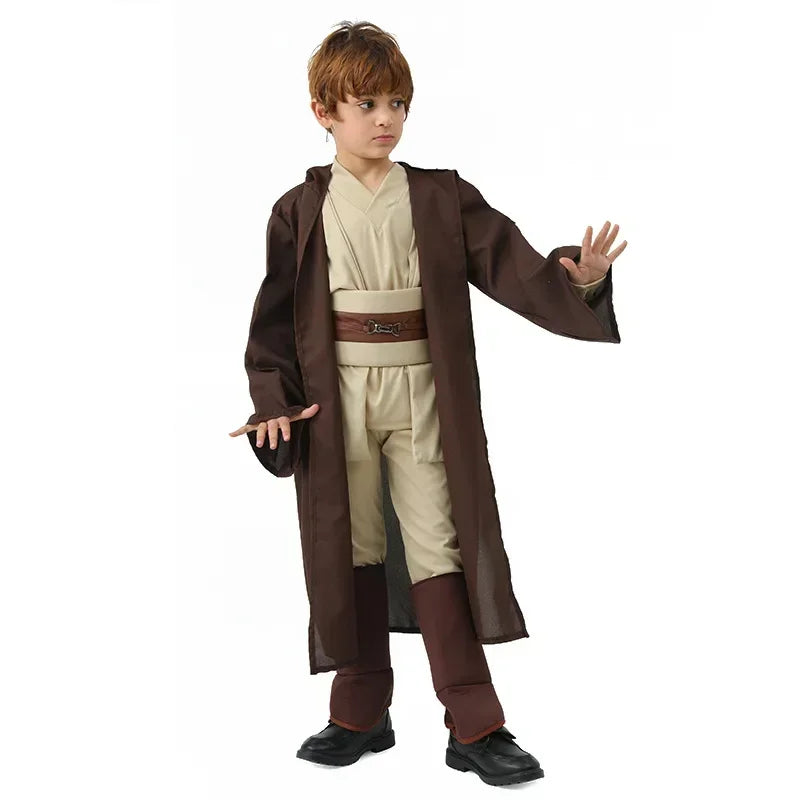 Kids Obi Wan Kenobi Cosplay Star Costume Jedi Robe Cloak legging Suit  Anakin Skywalker  Robe Belt Halloween Carnival Party Suit