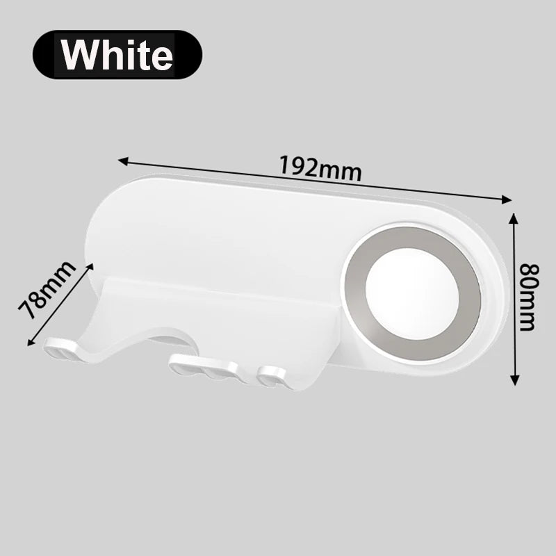 Magnetic Holder for Hair Dryer Nozzles - Drill-Free Plastic Mount, Universal Fit for Dyson/Leihen, Gray/White