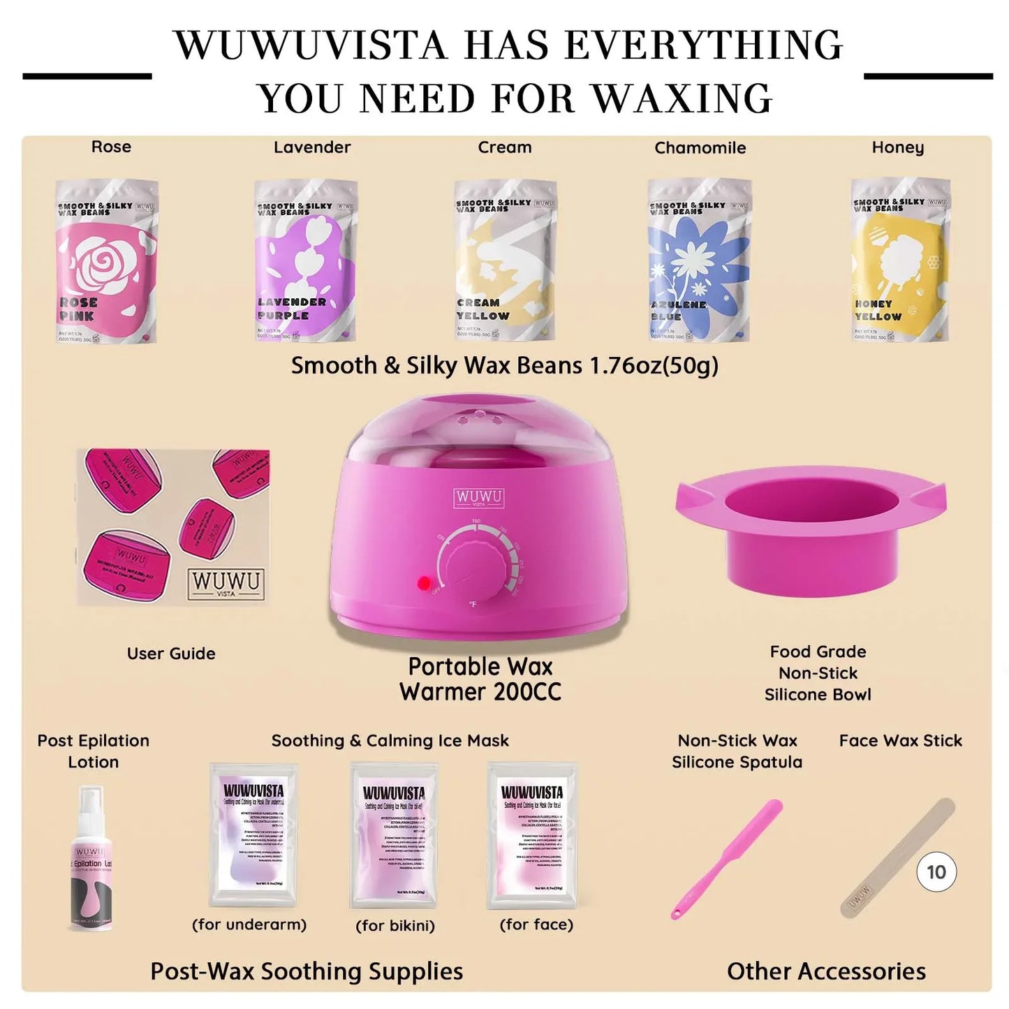 WUWUVISTA Waxing Kit 23 Piece Set With Wax Heater Included