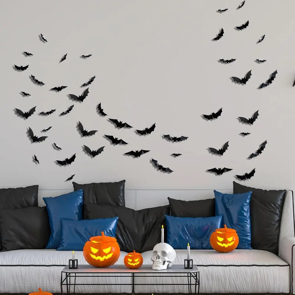 24pack Halloween 3D Bats Wall Decor, Luminous Scary Bat Window Cling