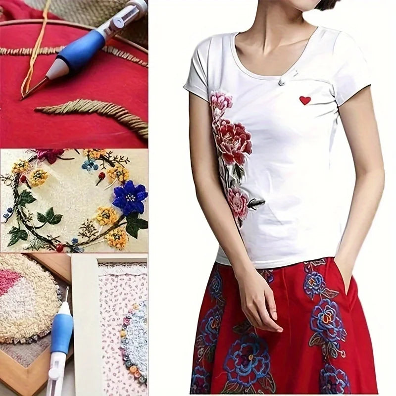 Adjustable Magic Embroidery Pen Set With 3 Needles Threader Scissors