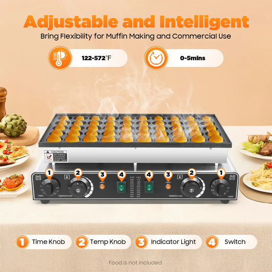 50 Hole Electric Mini Pancake Baker Maker w/ Timer , Commercial Nonstick Waffle Makers Machine 50-300℃