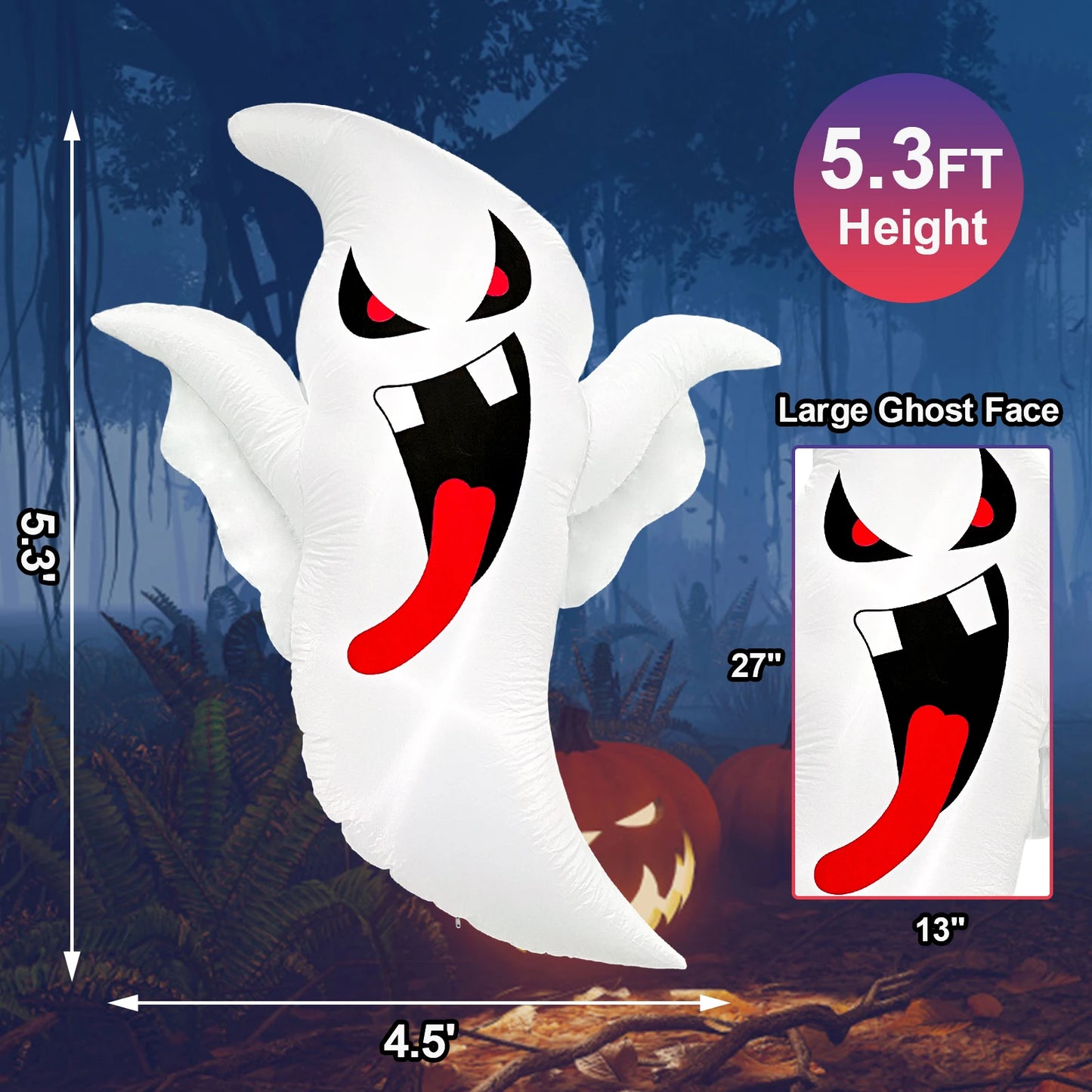 Five Point Three Foot Inflatable Halloween Ghost Foldable Window Display Outdoor Garden Decoration For Halloween Party