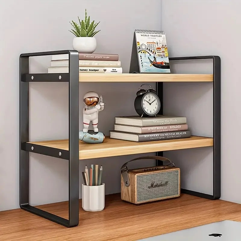 LUSQI 2 Tier Shelf Desk Storage Bookshelf For Home Office