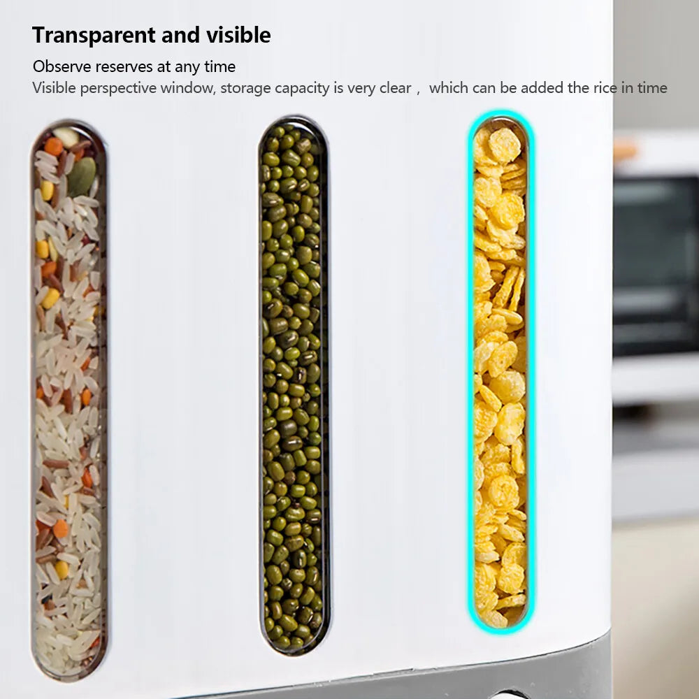 Wall-Mounted Dry Food Storage Dispenser 9Kg Capacity Airtight Cereal & Grain Organizer with Removable Compartments