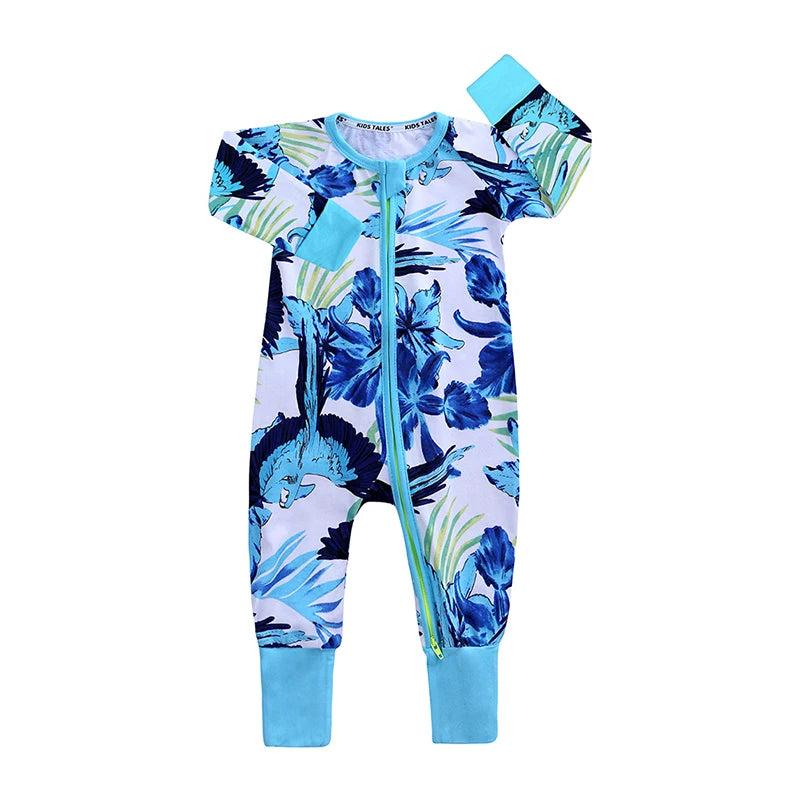 New Double Zipper Infant Baby Girl Boy Clothes Geometry Long Sleeve Cotton Baby Romper Clothing For Newborn Jumpsuit 0-24 Months