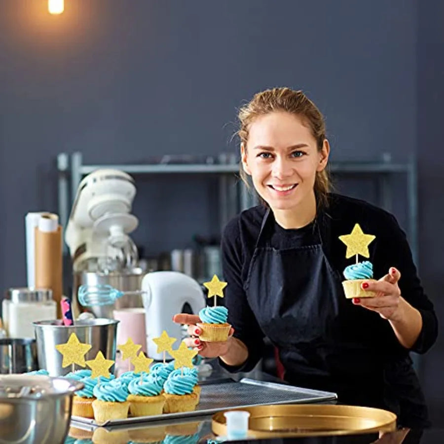 30 PCS Star Cupcake Toppers Glitter Assembled Twinkle Star Cupcake Picks Wedding Engagement Bridal Shower Birthday Party Cake D