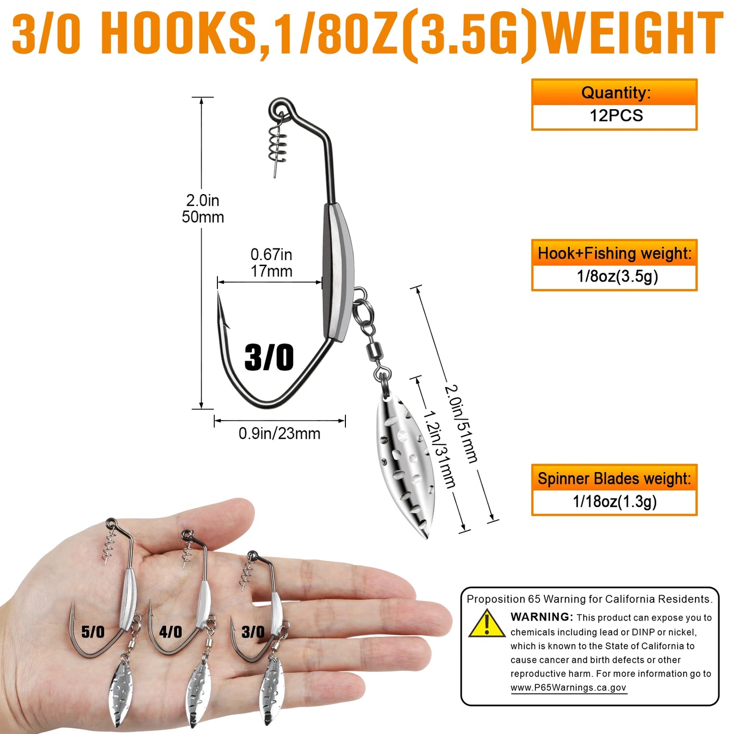 Dovesun 12PCS Underspin Weighted Swimbait Hooks Weighted Fishing Hooks Saltwater Freshwater Worm Weedless Hooks for Bass Fishing