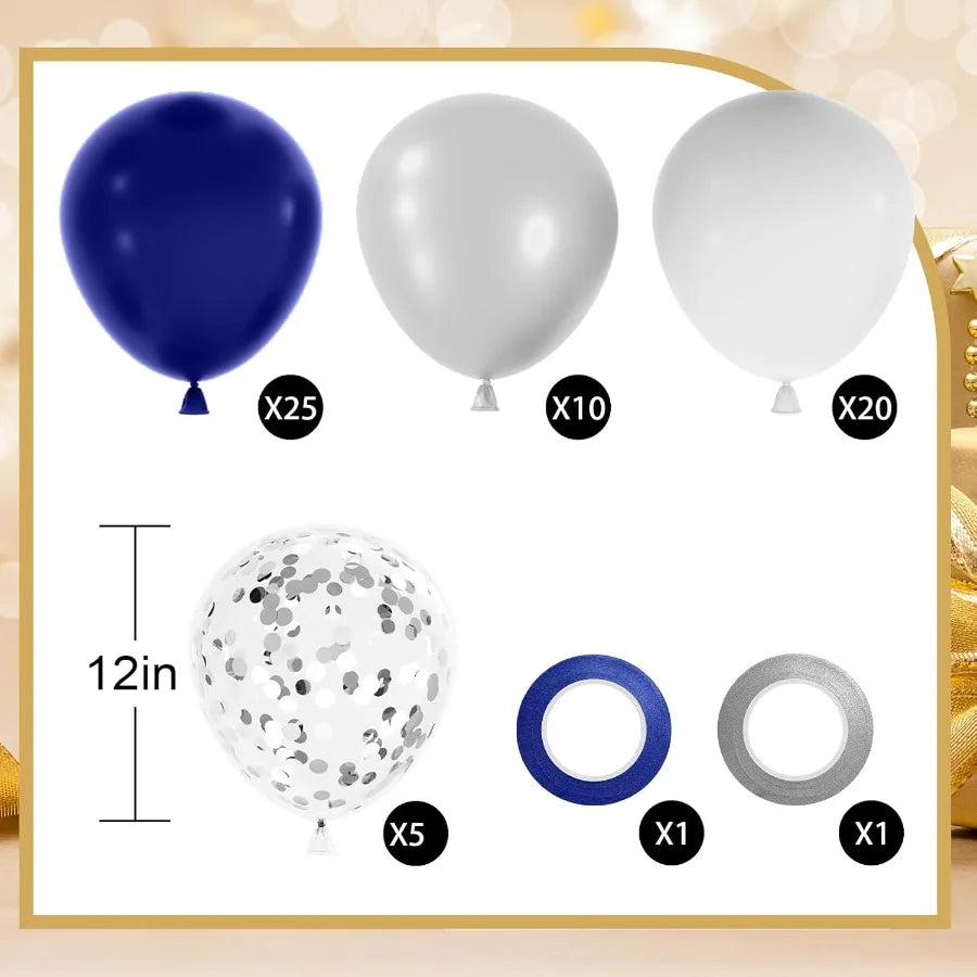 60 Packs Navy Blue And White Confetti Balloons 12 Inch For Baby Shower Birthday Graduation Party Decoration
