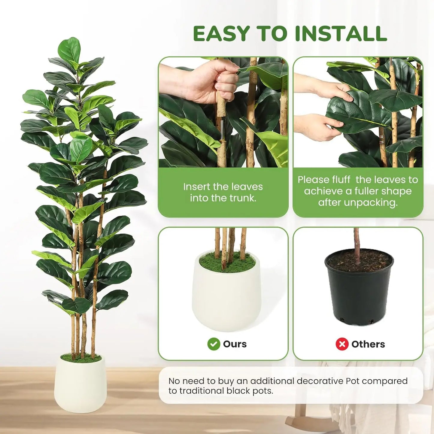 HiMISSCN Fiddle Leaf Fig Tree With Pot Artificial Plant
