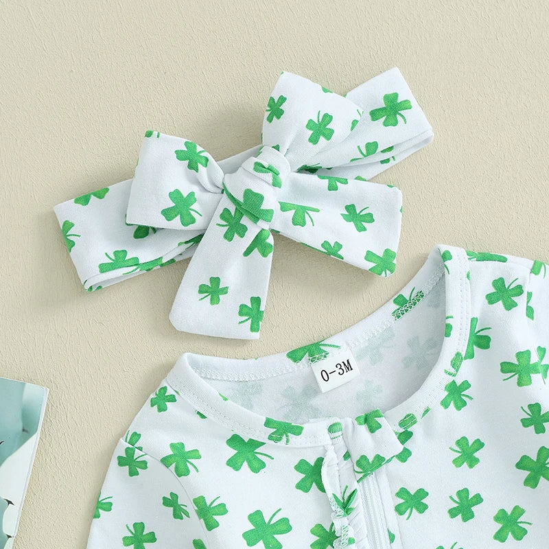 CatheryCN Infant Unisex St Patrick Day Romper Set With Headband