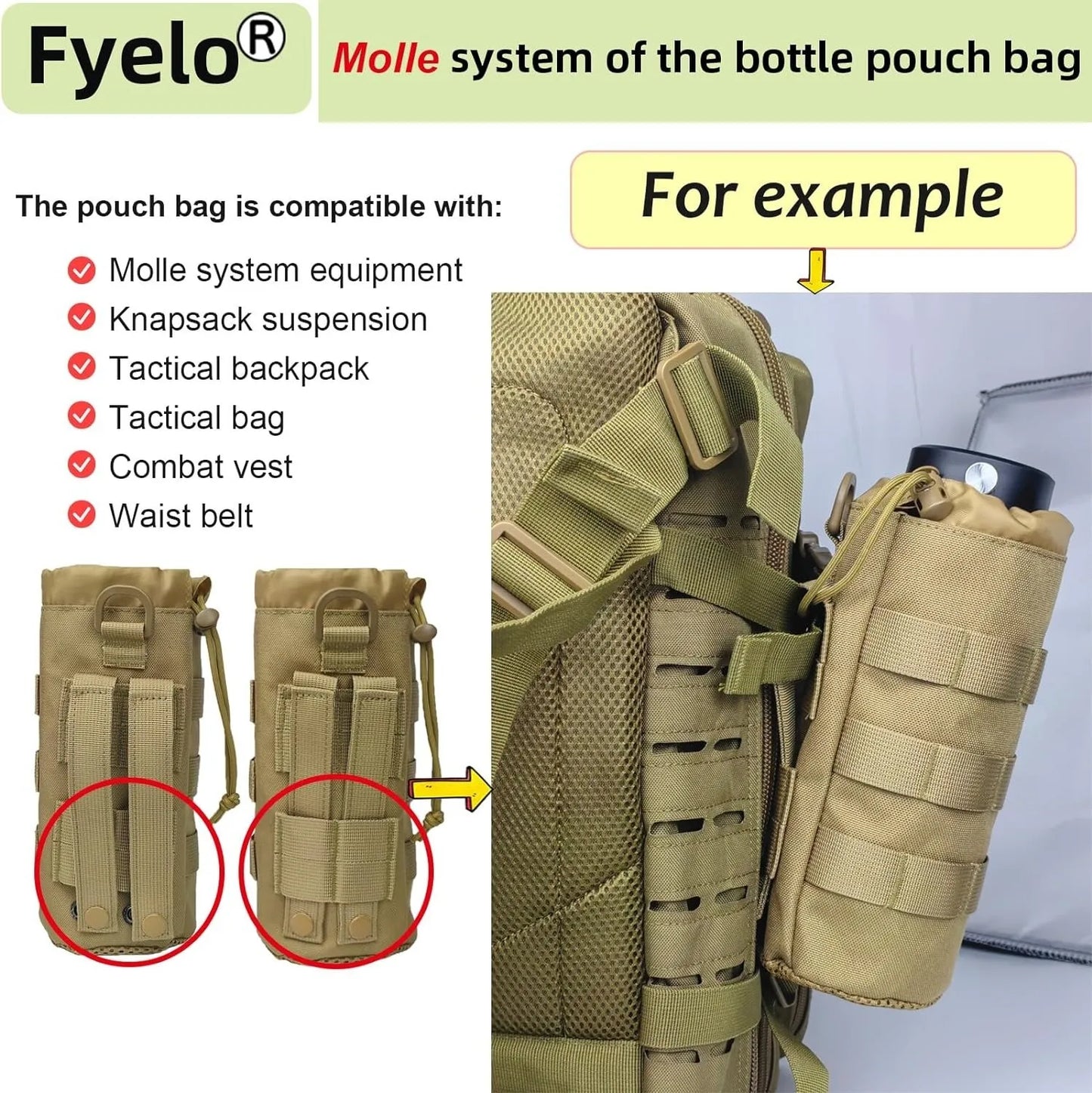 Molle Water Bottle Pouch Tactical Backpack Accessory Drawstring Mesh Bottom