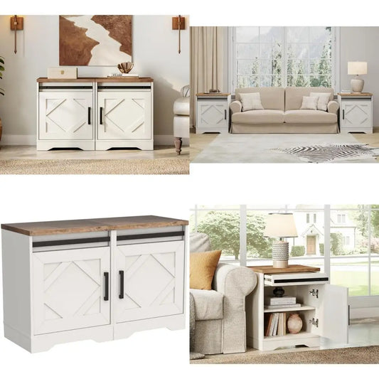 DAFIFY Rustic Farmhouse End Tables With Drawer And Barn Door