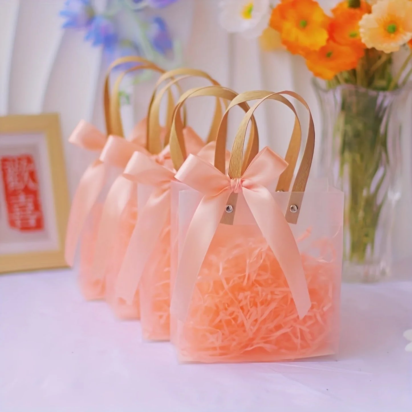 10 Piece Elegant Transparent PVC Gift Bags With Ribbon Bows For Weddings Birthdays And Holiday Parties