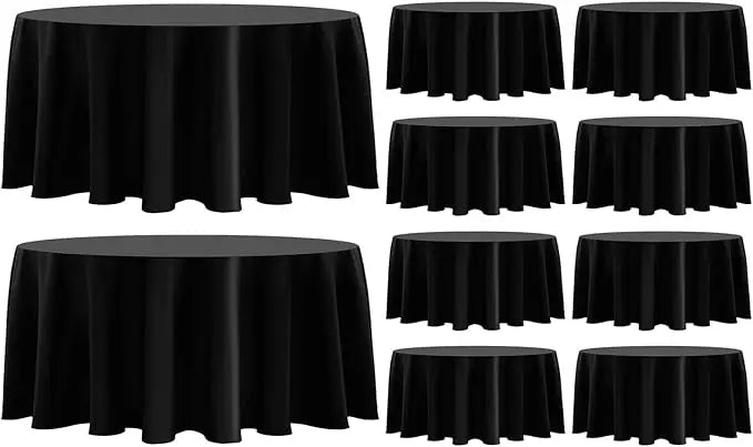 Round Tablecloth Set 10 Pack 132 Inch White Linen Polyester Washable Dining Table Covers For Weddings