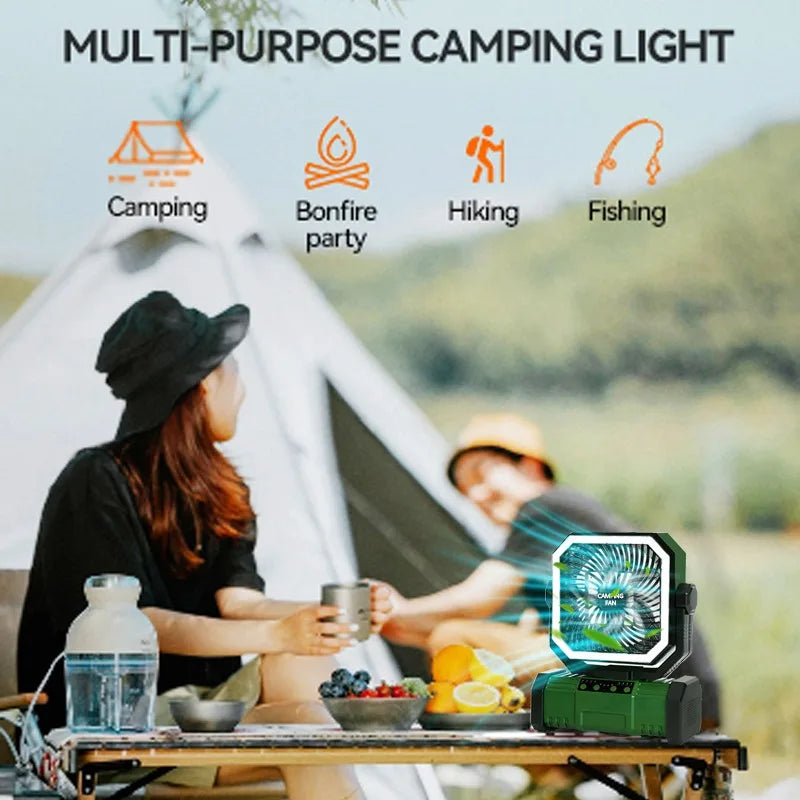 20000mAh Camping Fan With LED Lantern Remote Oscillating