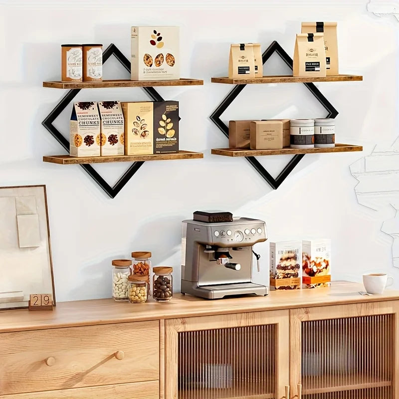 Diamond-Shaped Floating Shelves, Creative Wall-Mounted Space-Saving Storage Shelves, Minimalist Style Wall Suspension Shelves, Artistic Style, Suitable for Living Room and Bedroom Storage