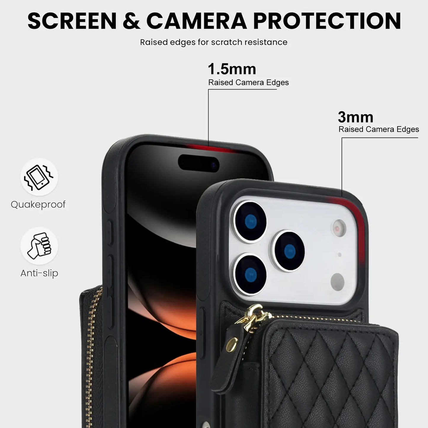 Crossbody for iPhone 17 Pro Max 17 Pro,RFID Blocking Zipper Handbag,Kickstand Folio Case,Card Slots Holder Wrist Strap Lanyard