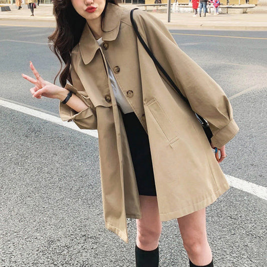 Women Trench Coat Polyester Gabardine Office Style Windbreaker Jacket