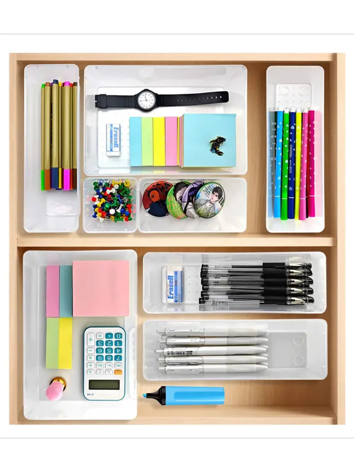 Drawer Storage Box Set 44pcs Transparent Plastic Organizer