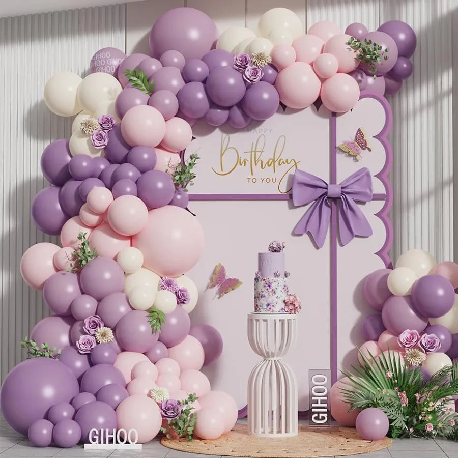 Pink and Purple Balloon Arch Kit 143pcs Dusty Purple Lavender Macaron Pink Balloons for Girls Birthday Baby Shower