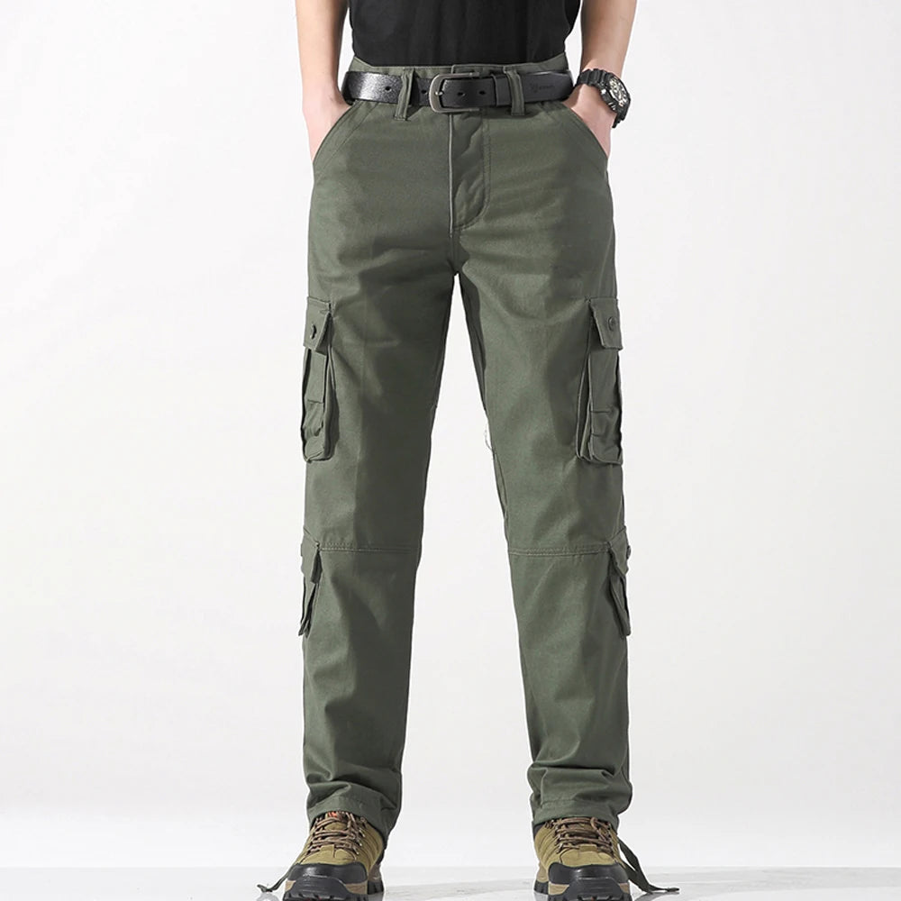 Eight Pockets 100 Percent Cotton Mens Cargo Pants Solid Color Breathable Outdoor Pants For Hiking Trekking Travel
