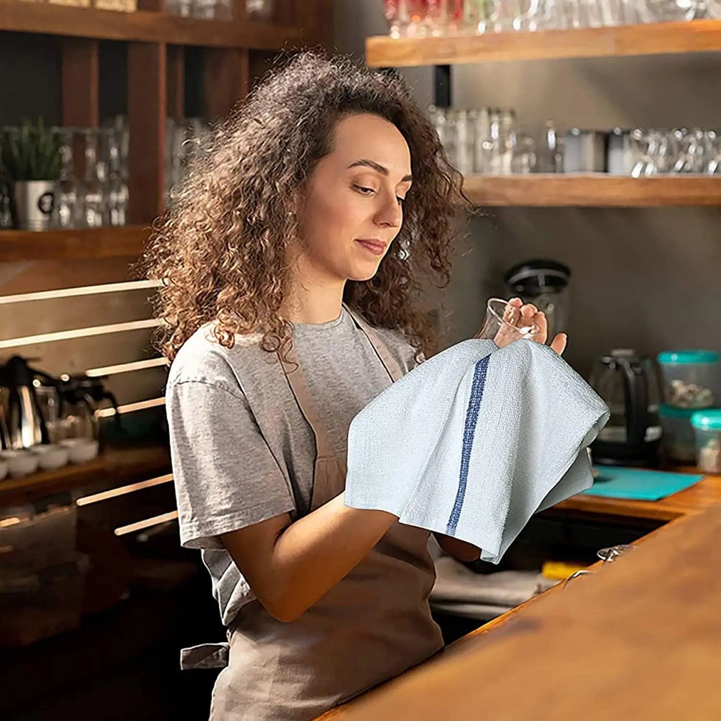 Bar Mop Blue Stripe Kitchen Towels 16x19 Inches Pack Of 60 100 Percent Cotton Double Stitched Absorbent Dish Towels