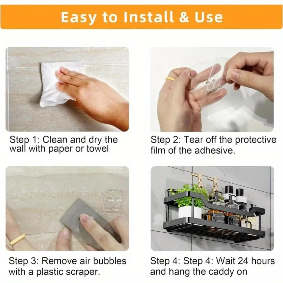 Five Pack Shower Caddy Set With Adhesive No Drilling Rustproof Stainless Steel For Bathroom And Kitchen Organization