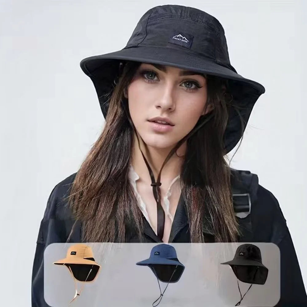 Summer wide brim waterproof quick-drying Panama hat, outdoor sun hat, bucket hat, mesh breathable sun hat, men's sports hiking hat, suitable for outdoor fishing, hiking and camping unisex