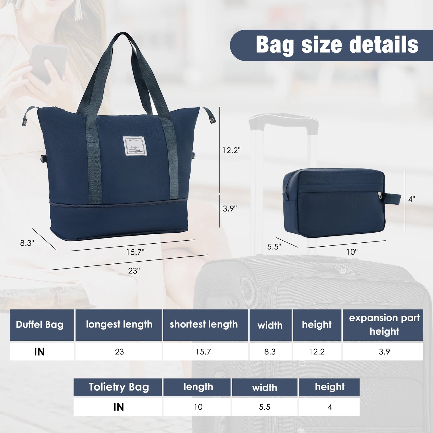 Softside Luggage Expandable 5 Piece Set Suitcase with Duffel Bag Upright Spinner Softshell Lightweight Luggage Travel Set