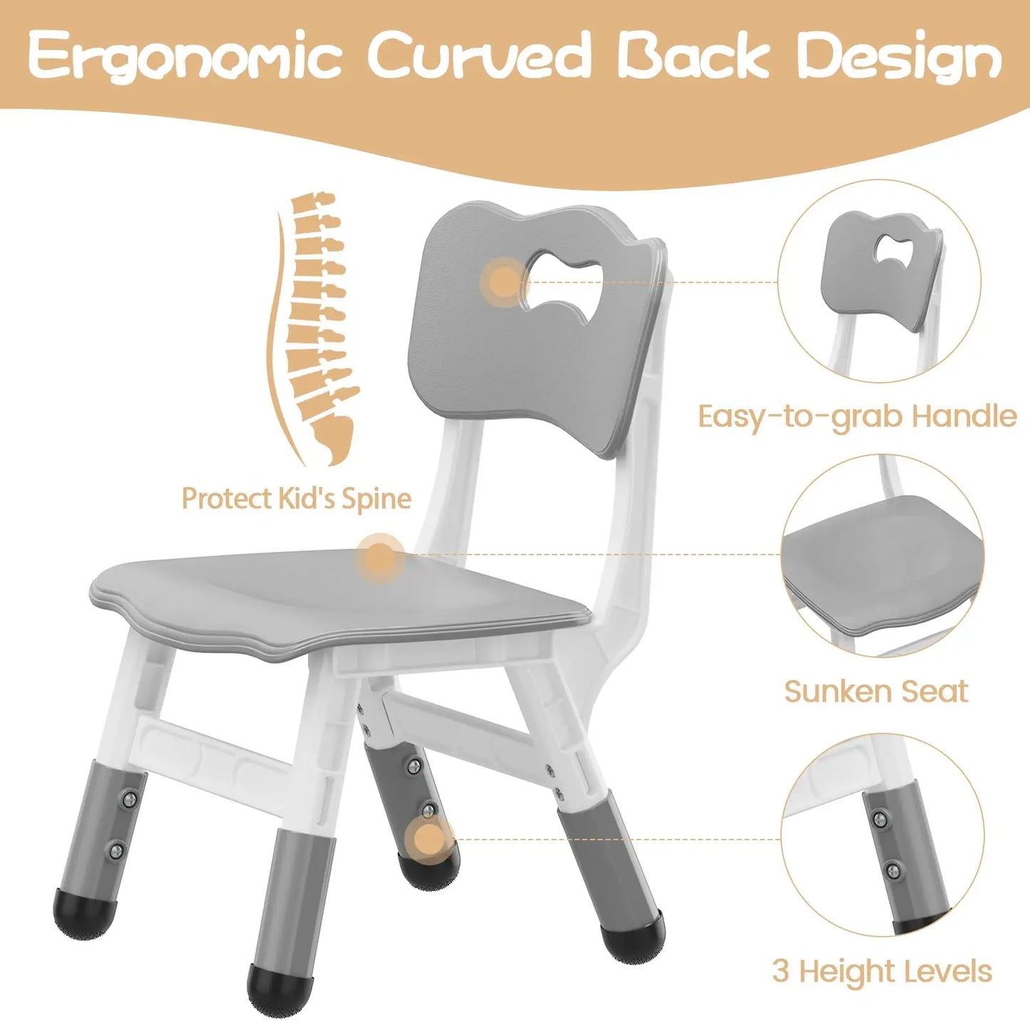 2pcs Stackable Adjustable Kids Chair Photo Prop Small Furniture 3-Level Height Toddler Chair For Home School Daycare