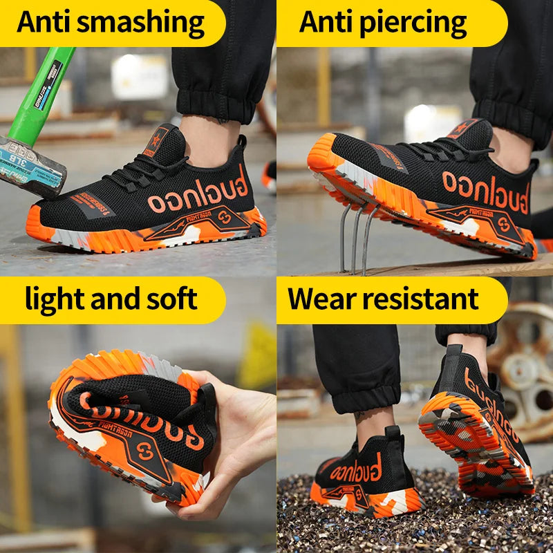 Men Safety Shoes With Metal Toe Cap Anti Puncture Anti Smash Soft Sole Rubber Outsole Fabric Upper Not Waterproof